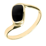 18ct Yellow Gold Whitby Jet Oblong Twist Ring. R001.