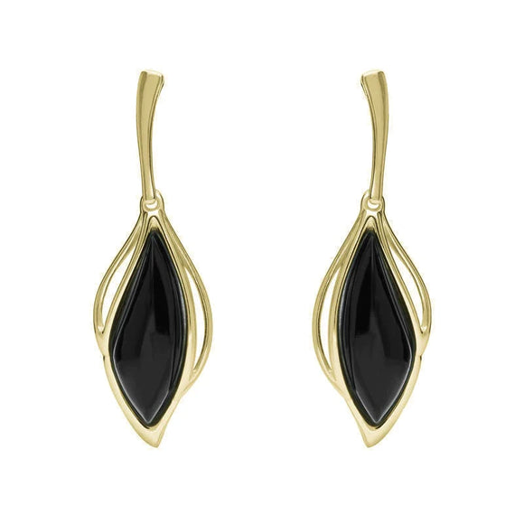 18ct Yellow Gold Whitby Jet Open Marquise Drop Earrings, E2437