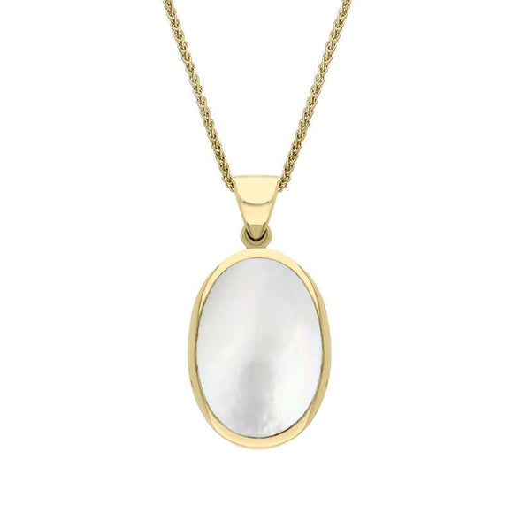18ct Yellow Gold Whitby Jet White Mother Of Pearl Small Double Sided Fob Necklace, P832.