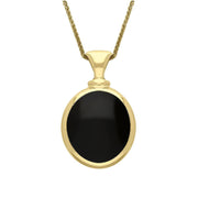 18ct Yellow Gold Whitby Jet White Mother Of Pearl Small Double Sided Oval Fob Necklace, P219.