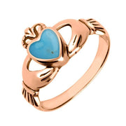 18ct Rose Gold Turquoise Claddagh Set Ring, R074