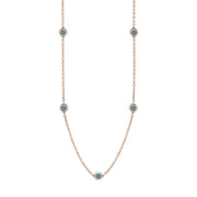18ct Rose Gold Turquoise Heart Link Disc Chain Necklace, N746.