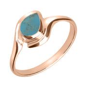 18ct Rose Gold Turquoise Offset Pear Ring. R071.