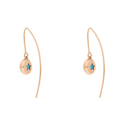 18ct Rose Gold Turquoise Star Disc Drop Earrings, E1371.