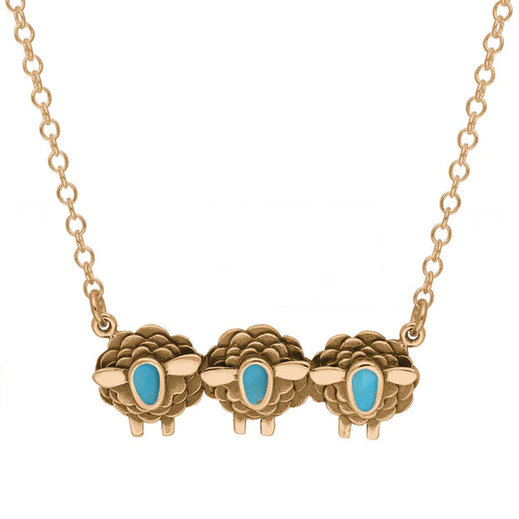 18ct Rose Gold Turquoise Three Sheep Necklace, N1139.