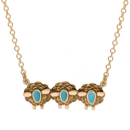 18ct Rose Gold Turquoise Three Sheep Necklace, N1139.