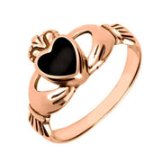18ct Rose Gold Whitby Jet Claddagh Set Ring, R074