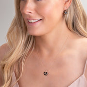 18ct Rose Gold Whitby Jet Diamond Flower Heart Necklace. P3063.