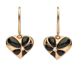 18ct Rose Gold Whitby Jet Diamond Medium Flower Heart Two Piece Set