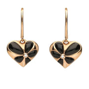 18ct Rose Gold Whitby Jet Diamond Large Flower Heart Two Piece Set