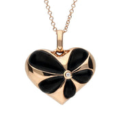 18ct Rose Gold Whitby Jet Diamond Flower Heart Two Piece Set E2051 and P3063