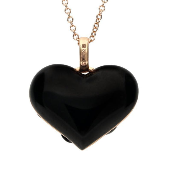18ct Rose Gold Whitby Jet Diamond Medium Flower Heart Two Piece Set