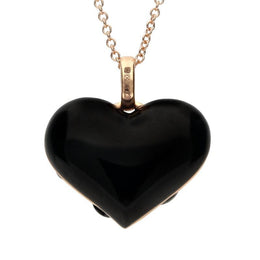 18ct Rose Gold Whitby Jet Diamond Medium Flower Heart Two Piece Set