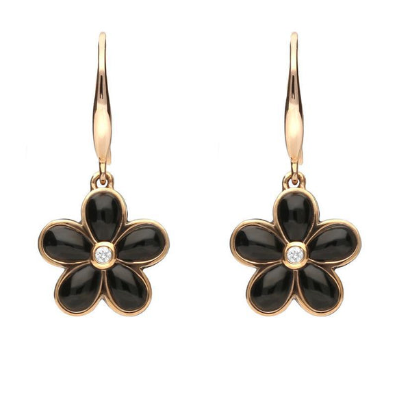 18ct Rose Gold Whitby Jet Diamond Flower Two Piece Set