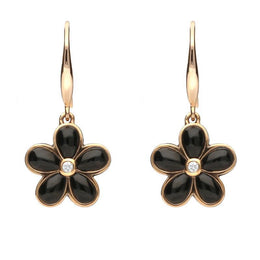 18ct Rose Gold Whitby Jet Diamond Flower Two Piece Set