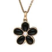 18ct Rose Gold Whitby Jet Diamond Flower Two Piece Set