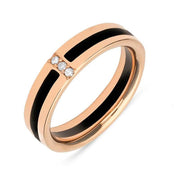18ct Rose Gold Whitby Jet Diamond Inlaid Band Ring. R632.