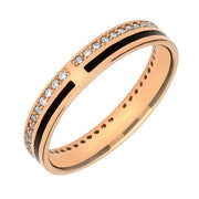 18ct Rose Gold Whitby Jet Diamond Inlaid Double Band Ring, R813