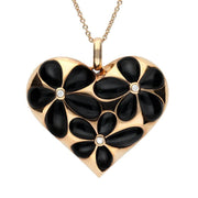 18ct Rose Gold Whitby Jet Diamond Large Flower Heart Two Piece Set P2749