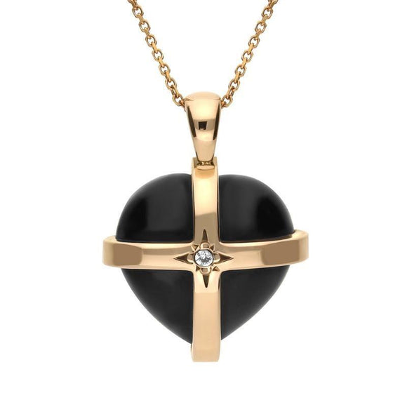18ct Rose Gold Whitby Jet Diamond Medium Cross Heart Necklace, P2653.