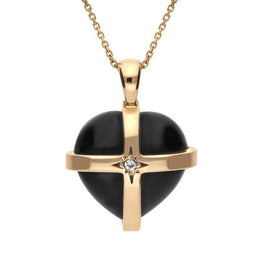 18ct Rose Gold Whitby Jet Diamond Medium Cross Heart Necklace, P2653.