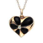 18ct Rose Gold Whitby Jet Diamond Medium Flower Heart Two Piece Set 2051 and P2756