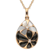 18ct Rose Gold Whitby Jet Diamond Mother of Pearl Flower Pear Two Piece Set