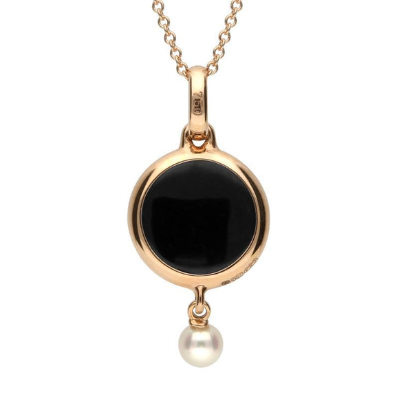 18ct Rose Gold Whitby Jet Diamond Pearl Flower In Circle Two Piece Set
