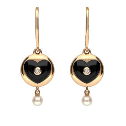 18ct Rose Gold Whitby Jet Diamond Pearl Heart  In Circle Two Piece Set P3058 and E2289