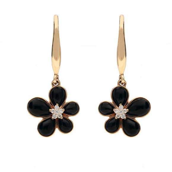 18ct Rose Gold Whitby Jet Diamond Large Flower Two Piece Set P2751 and E2050