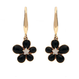 18ct Rose Gold Whitby Jet Diamond Large Flower Two Piece Set P2751 and E2050