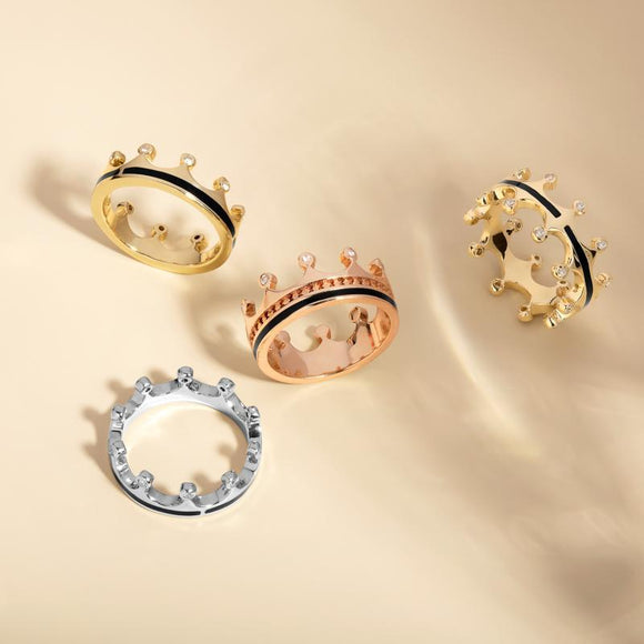 18ct Rose Gold Whitby Jet Diamond Tiara Band Ring. R1233.