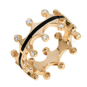 18ct Rose Gold Whitby Jet Diamond Tiara Double Band Ring. R1234.