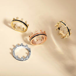 18ct Rose Gold Whitby Jet Diamond Tiara Double Band Ring. R1234.