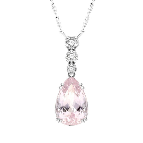 18ct White Gold 3.83ct Kunzite Diamond Pear Shaped Necklace PUNQ0000007
