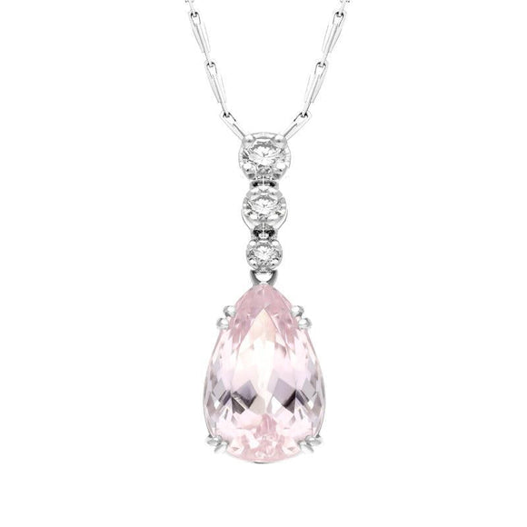 18ct White Gold 3.83ct Kunzite Diamond Pear Shaped Necklace PUNQ0000007