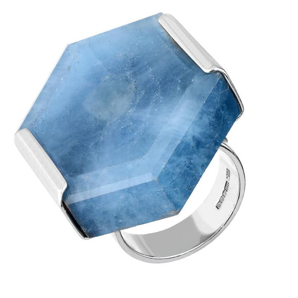18ct White Gold Aquamarine Hexagon Unique Large Ring 18W79.68A