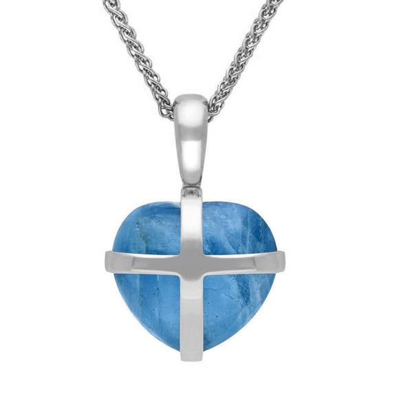 18ct White Gold Aquamarine Small Cross Heart Necklace, P1544.