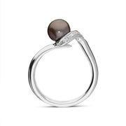 18ct White Gold Black Pearl Diamond Shoulder Twist Ring R197B1