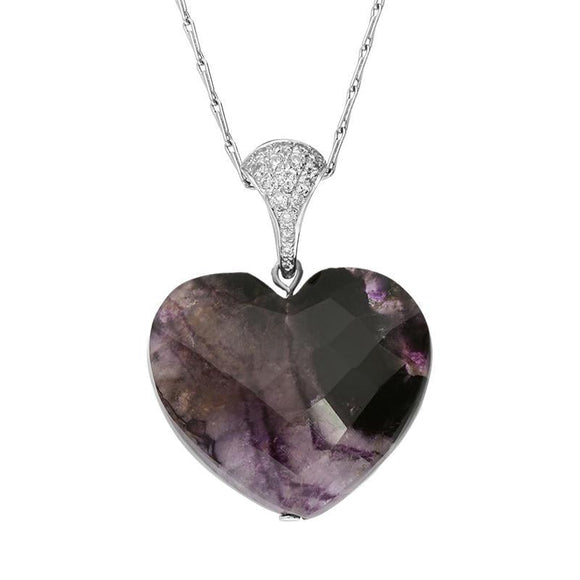 18ct White Gold Blue John 0.23ct Diamond Unique Heart Necklace PUNQ0001664