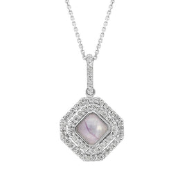 18ct White Gold Blue John 0.34ct Diamond Double Row Octogon Shaped Necklace, P1551C.