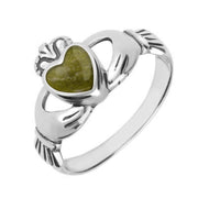 18ct White Gold Connemara Green Marble Claddagh Set Ring, R074