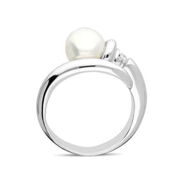 18ct White Gold Diamond Pearl Wrap Ring 37/28