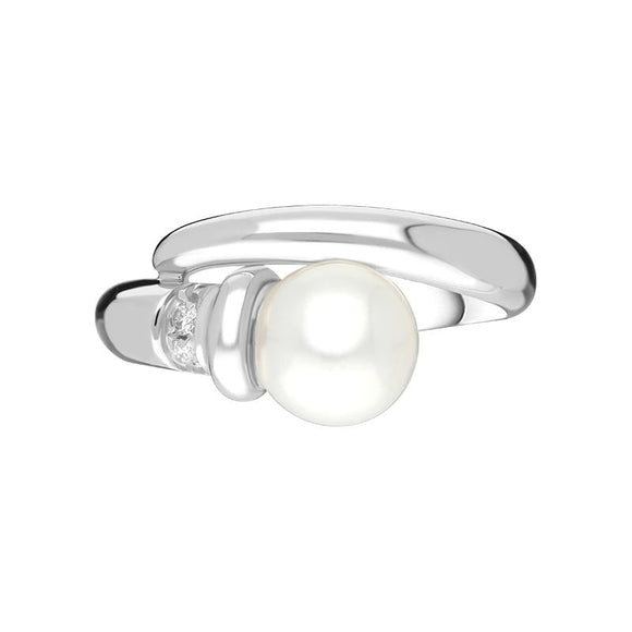 18ct White Gold Diamond Pearl Wrap Ring 37/28