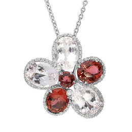 18ct White Gold Kunzite Tourmaline Diamond Flower Necklace SN0907KUT