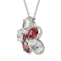 18ct White Gold Kunzite Tourmaline Diamond Flower Necklace