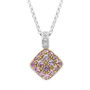 18ct White Gold Pink Sapphire Diamond Shaped Necklace FLKR