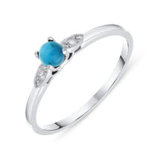 18ct White Gold Turquoise 0.05ct Diamond Shoulder Ring, R1158.
