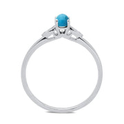 18ct White Gold Turquoise 0.05ct Diamond Shoulder Ring, R1158. side