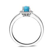 18ct White Gold Turquoise 0.18ct Diamond Flower Ring, R884. side